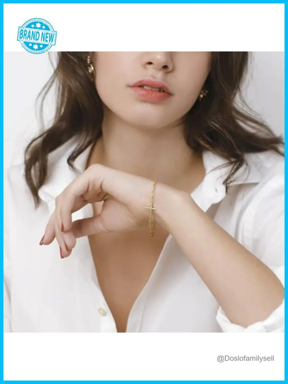 14K Gold Plated Paperclip Chain Bracelet for Women with Cross Charm Stackable